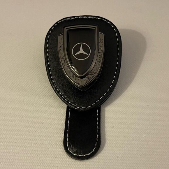 Mercedes Benz Sunglass Holder for Car with Logo Black PU Leather NWT - Picture 4 of 10